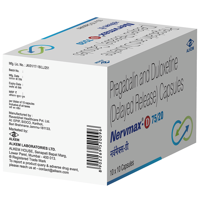 Nervmax-D 75/20 Capsule DR    Pregabalin 75mg + Duloxetine 20mg