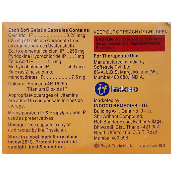 Cal-Aid Soft Gelatin Capsule    Calcitriol 0.25mcg + Calcium 250mg + Folic Acid 1.5mg + Methylcobala