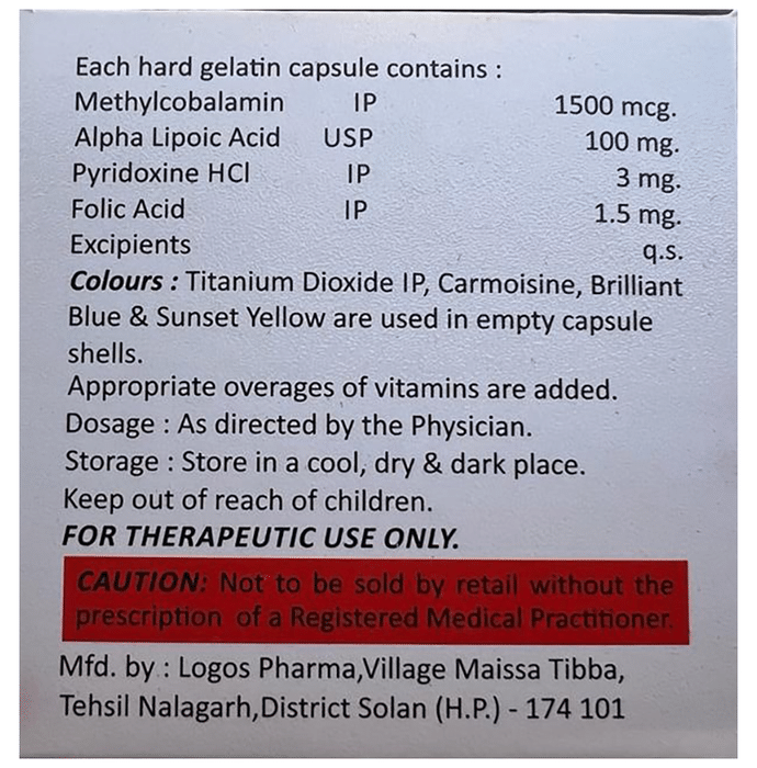 Racomax-OD Capsule    Methylcobalamin 1500mcg + Alpha Lipoic Acid 100mg + Vitamin B6 Pyridoxine 3mg 