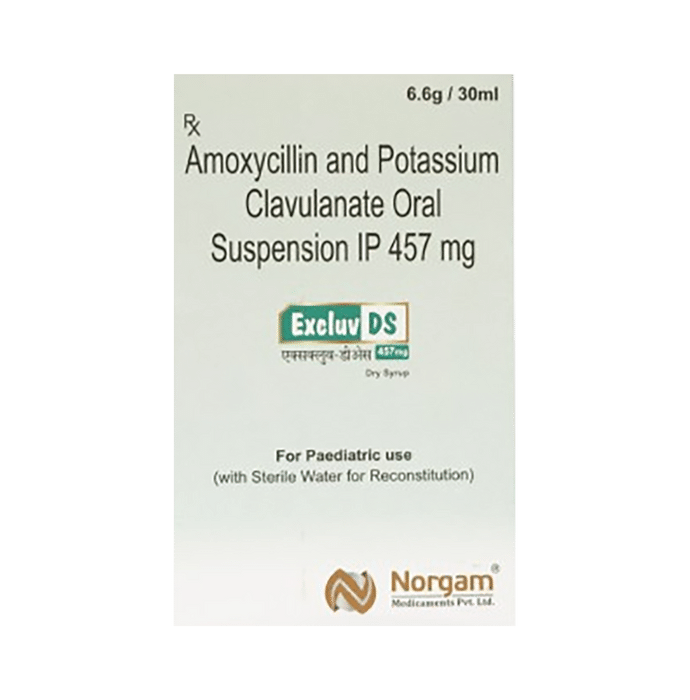 Excluv DS 457mg Dry Syrup    Amoxycillin 400mg + Clavulanic Acid 57mg