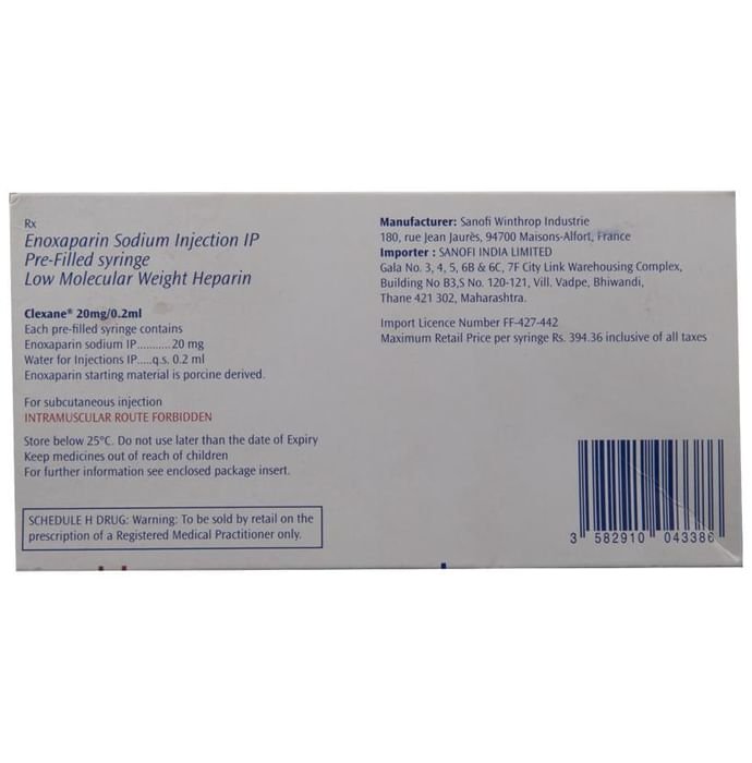 Clexane 20mg Injection    Enoxaparin 20mg