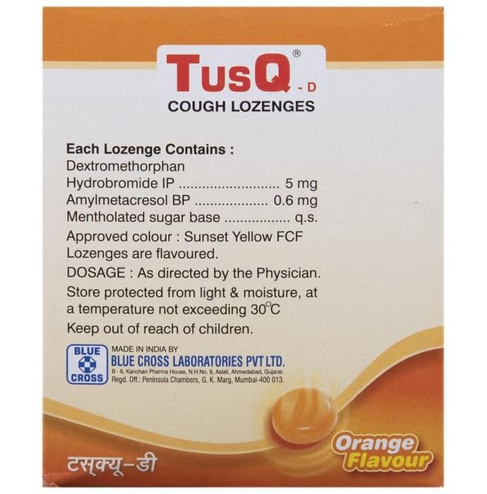 Tusq-D Cough Lozenges Orange    Amylmetacresol 0.6mg + Dextromethorphan Hydrobromide 5mg