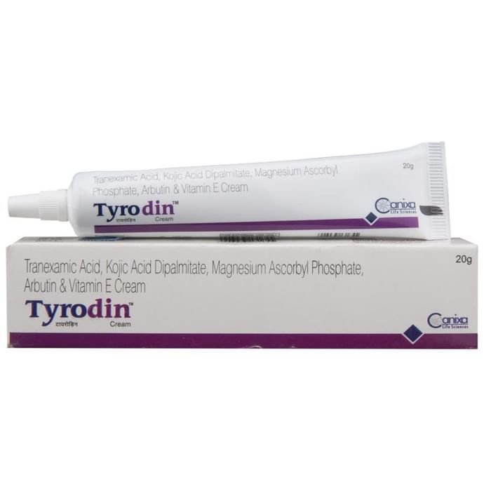 Tyrodin Cream    Tranexamic Acid 10% w/w + Kojic Acid 2% w/w + Arbutin 1.5% w/w + Magnesium 1% w/w +