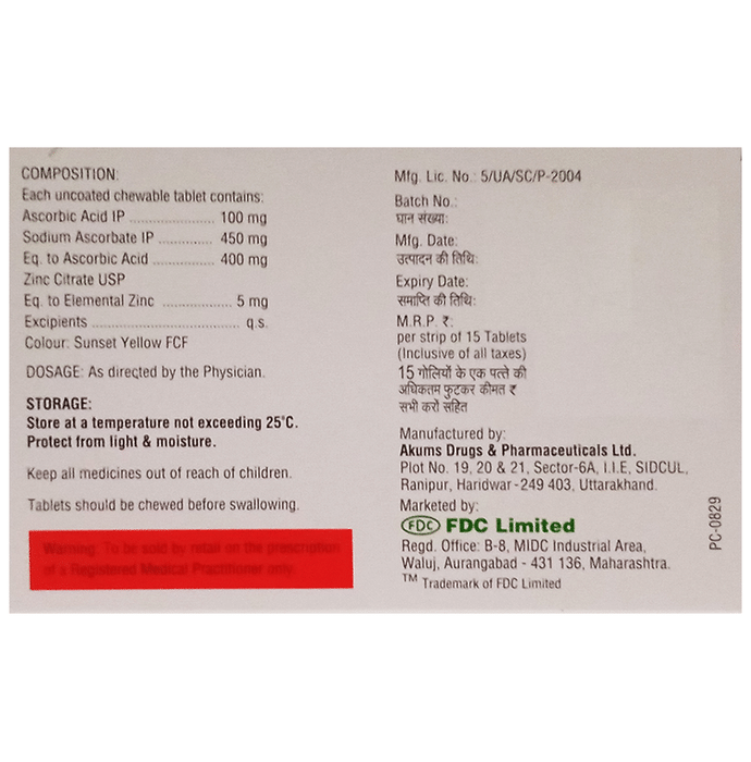 CZ 360 Chewable Tablet Orange    Vitamin C 100mg + Zinc Sulfate 5mg