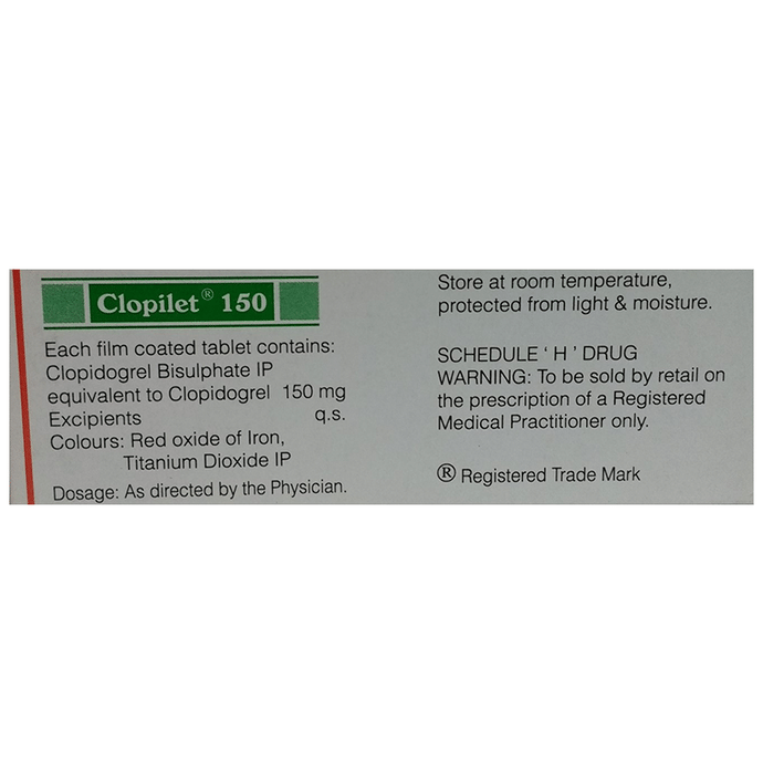 Clopilet 150 Tablet    Clopidogrel 150mg