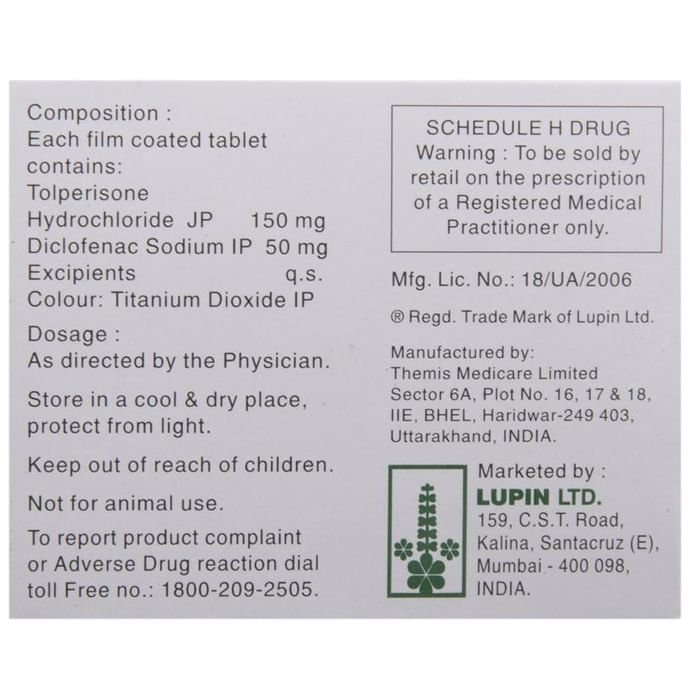 Tolifast D Tablet    Tolperisone 150mg + Diclofenac 50mg