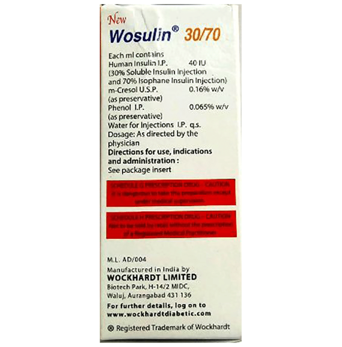 New Wosulin 30/70 Injection    Insulin Isophane/NPH 70% + Human Insulin/Soluble Insulin 30%