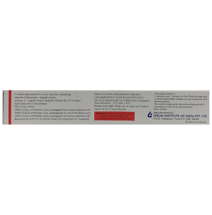 Tresivac PFS Vaccine    Measles Vaccine Live 1000ccid50 + Mumps Virus Vaccine 5000ccid50 + Rubella v