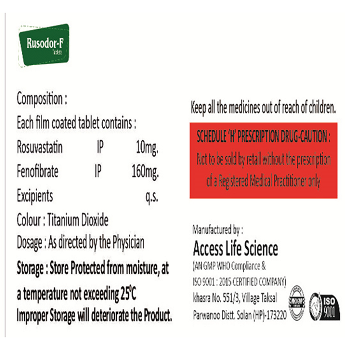 Rusodor-F Tablet    Fenofibrate 160mg + Rosuvastatin 10mg