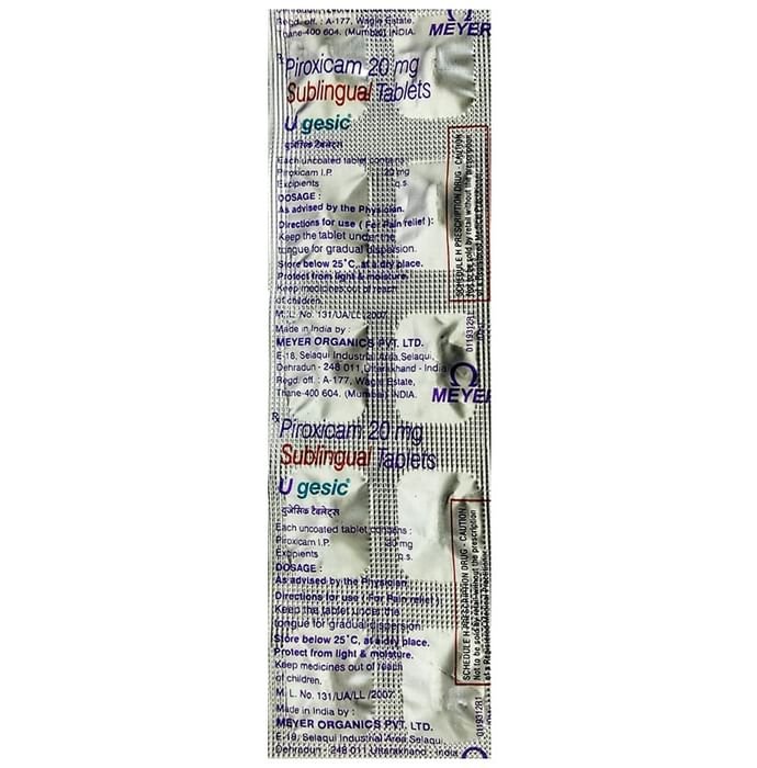 Ugesic Sublingual tablet    Piroxicam 20mg
