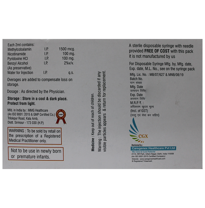 Genxtop Injection    Methylcobalamin 1500mcg + Niacinamide 100mg + Vitamin B6 Pyridoxine 100mg