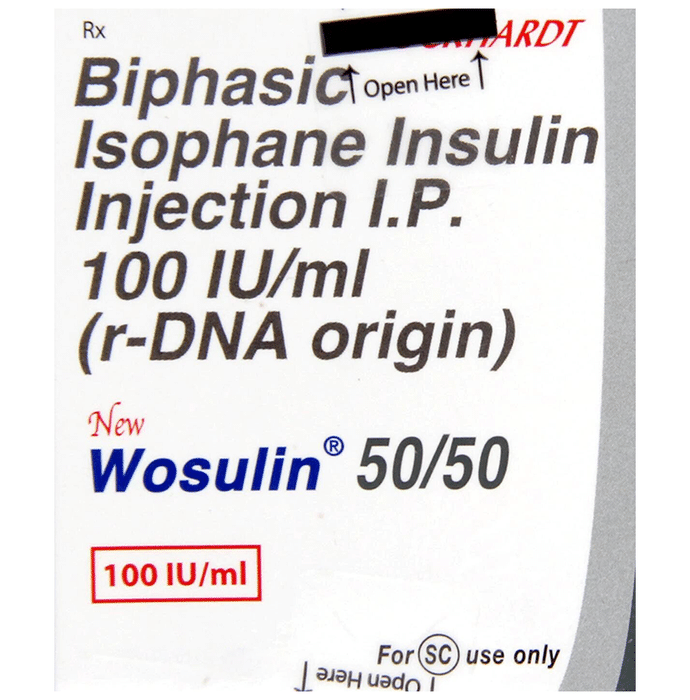 New Wosulin 50/50 100IU/ml Injection 3ml    Insulin Isophane/NPH 50% + Human Insulin/Soluble Insulin