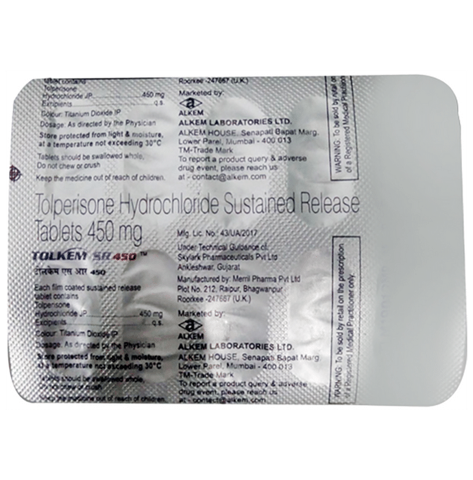 Tolkem SR 450 Tablet    Tolperisone 450mg