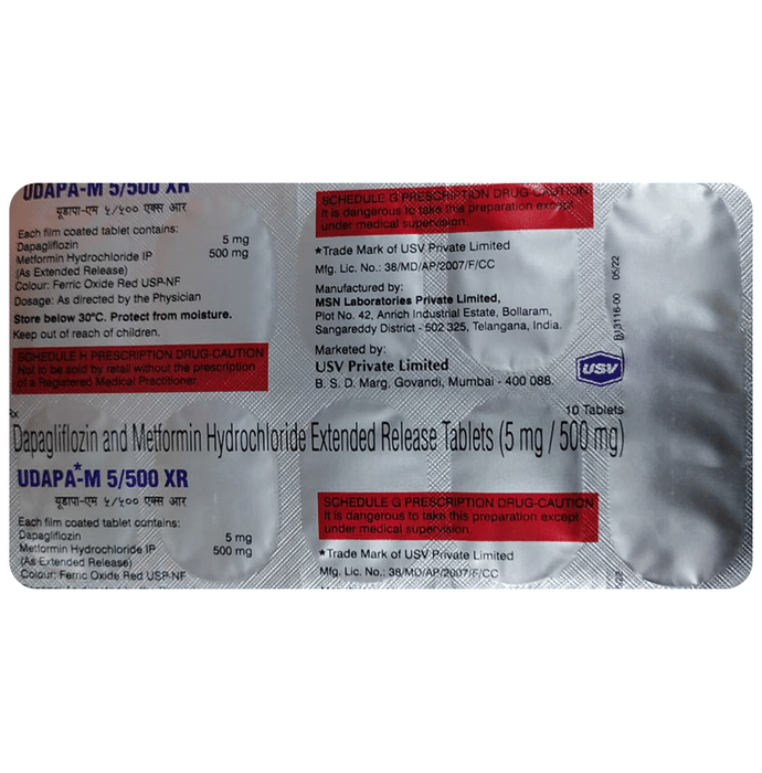 Udapa-M 5/500 XR Tablet    Dapagliflozin 5mg + Metformin 500mg