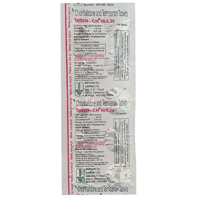 Telista-CH 40/6.25 Tablet    Telmisartan 40mg + Chlorthalidone 6.25mg