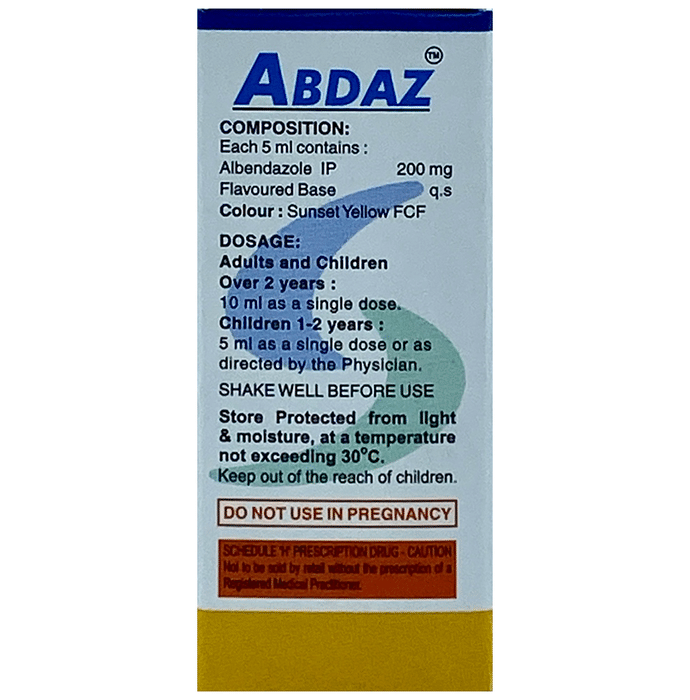 Abdaz Oral Suspension    Albendazole 200mg/5ml