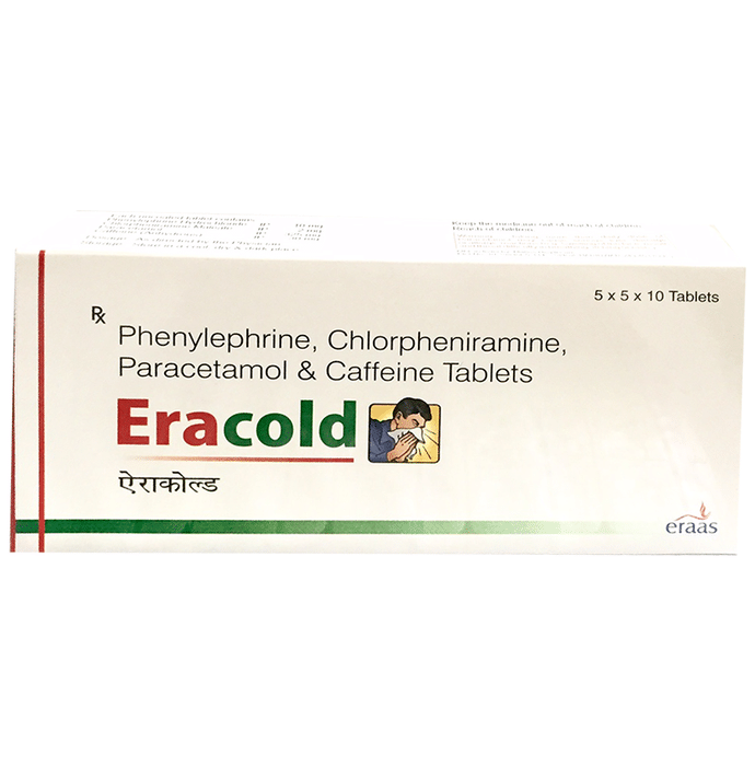 Eracold Tablet    Caffeine 30mg + Chlorpheniramine Maleate 2mg + Paracetamol 325mg + Phenylephrine 1