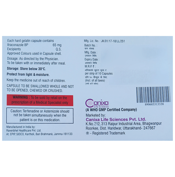 Nixitral ED 65 Capsule    Itraconazole 65mg