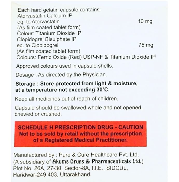 Liator-CV Capsule    Atorvastatin 10mg + Clopidogrel 75mg