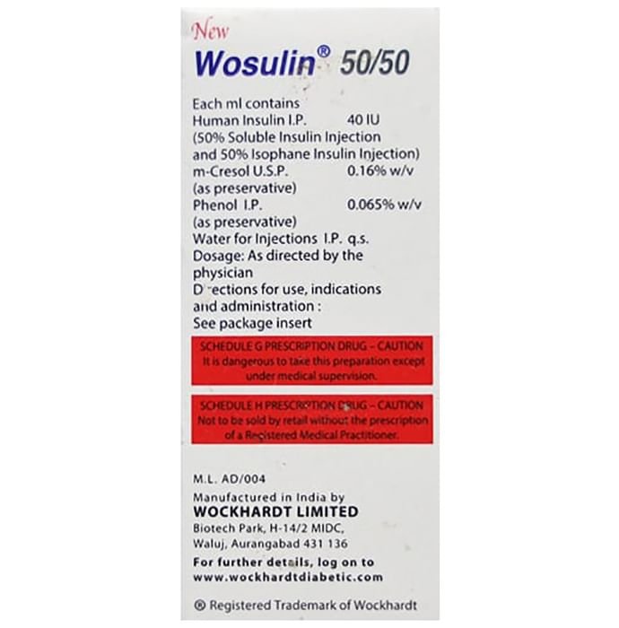 New Wosulin 50/50 Injection    Insulin Isophane/NPH 50% + Human Insulin/Soluble Insulin 50%