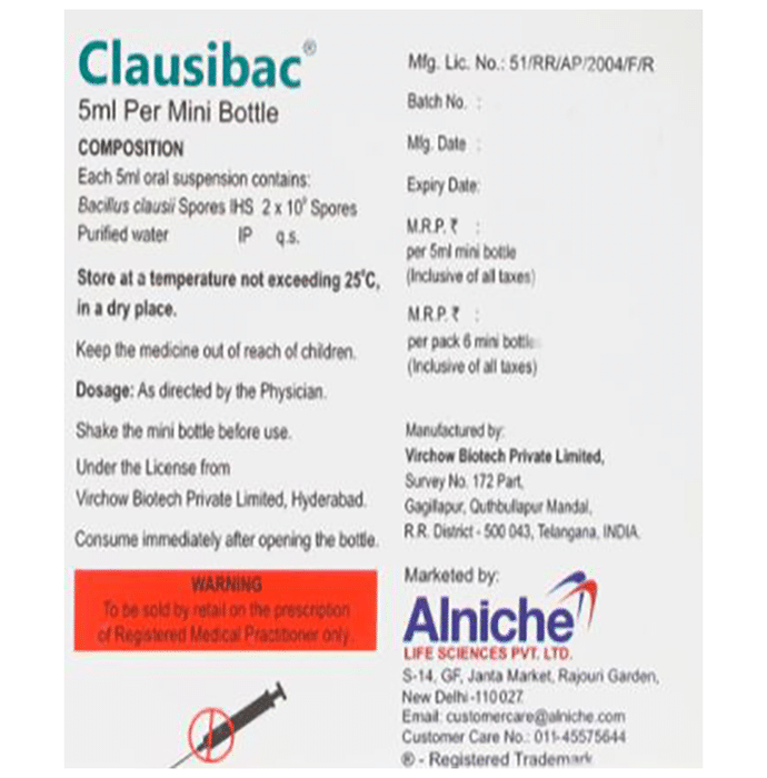 Clausibac Oral Suspension    Bacillus Clausii 2Billion Spores