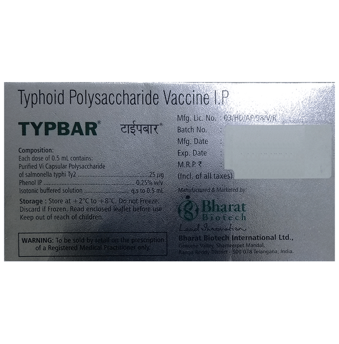 Typbar-PFS Vaccine    Salmonella Typhi Vaccine 25mcg