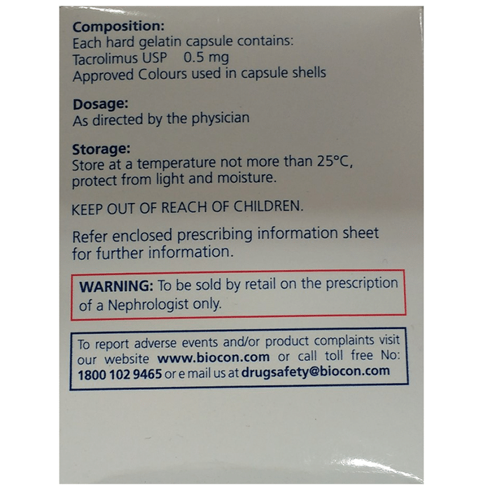 Tacrograf 0.5 Capsule    Tacrolimus 0.5mg