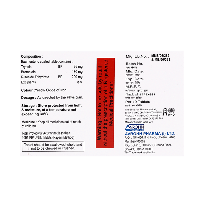 Tudor-Forte Tablet    Bromelain 180mg + Trypsin 96mg + Rutoside 200mg