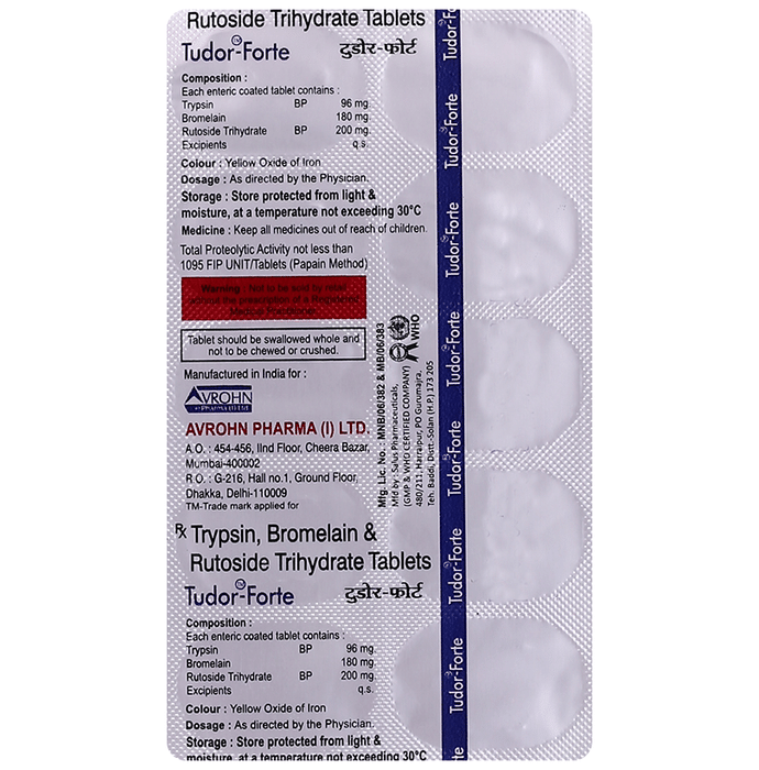 Tudor-Forte Tablet    Bromelain 180mg + Trypsin 96mg + Rutoside 200mg