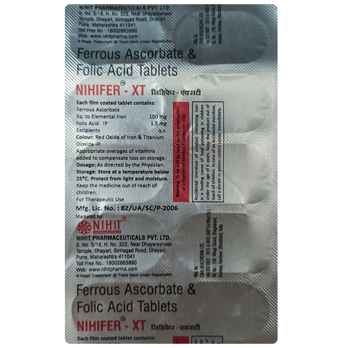 Nihifer-XT Tablet    Ferrous Ascorbate 100mg + Folic Acid 1.5mg