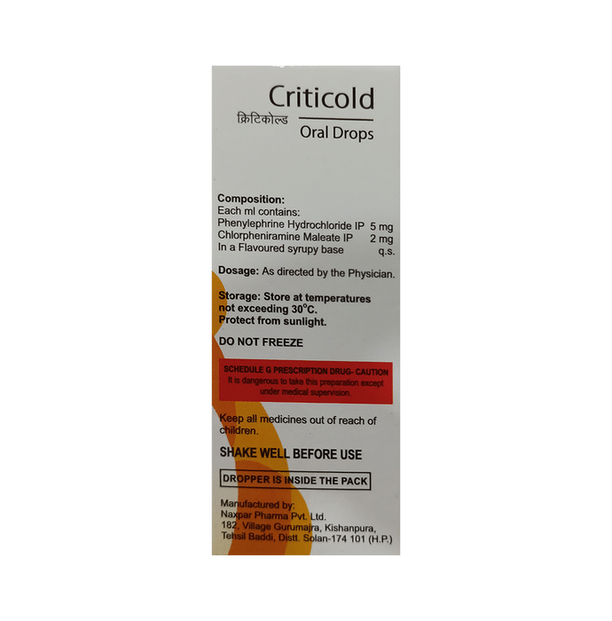 Criticold Oral Drops Orange    Chlorpheniramine Maleate 2mg/ml + Phenylephrine 5mg/ml