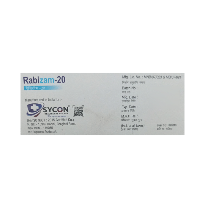 Rabizam 20 Tablet    Rabeprazole 20mg