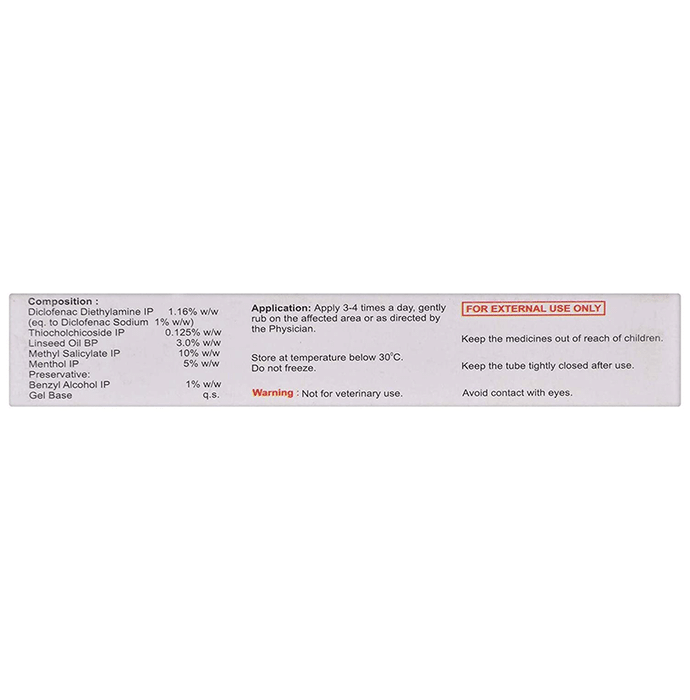 Thiocor Gel    Diclofenac 1.16% w/w + Linseed Oil 3% w/w + Menthol 5% w/w + Methyl Salicylate 10% w/