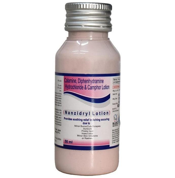 Nanzidryl Lotion    Calamine 8% w/v + Diphenhydramine 1% w/v + Camphor 0.1% w/v