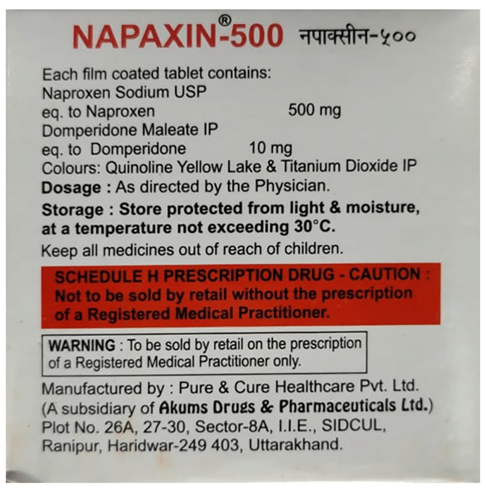 Napaxin 500 Tablet    Naproxen 500mg + Domperidone 10mg