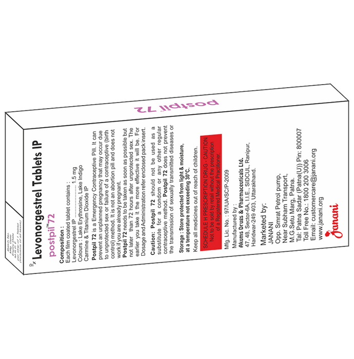 Postpil 72 Pill    Levonorgestrel 1.5mg