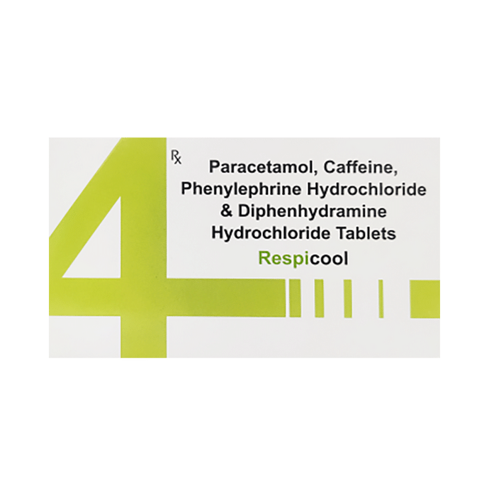 Respicool Tablet    Caffeine 30mg + Diphenhydramine 25mg + Paracetamol 325mg + Phenylephrine 5mg