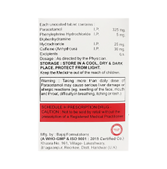 Respicool Tablet    Caffeine 30mg + Diphenhydramine 25mg + Paracetamol 325mg + Phenylephrine 5mg