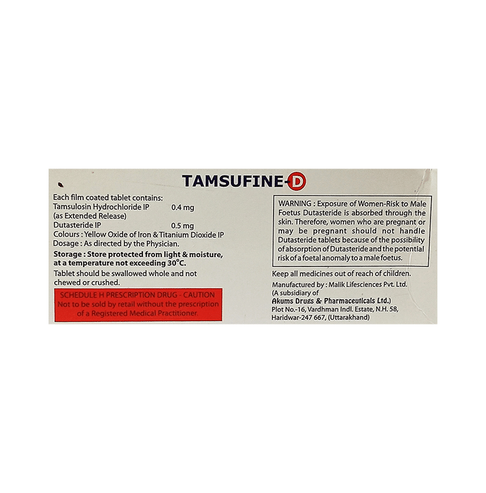 Tamsufine-D Tablet ER    Tamsulosin 0.4mg + Dutasteride 0.5mg