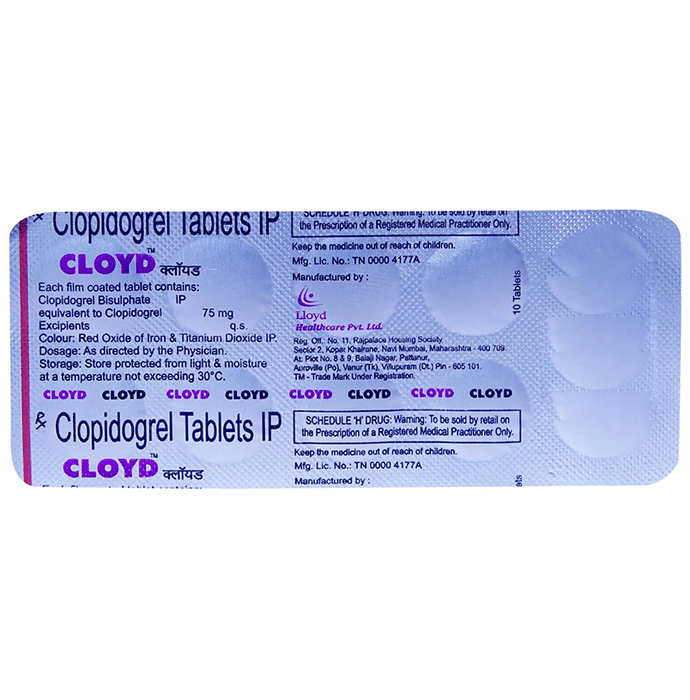 Cloyd 75mg Tablet    Clopidogrel 75mg