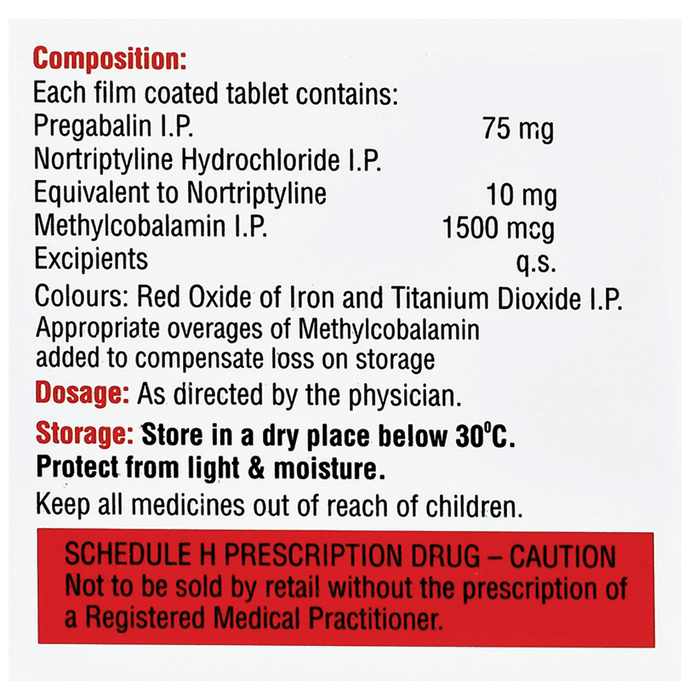 Dubinor Tablet    Pregabalin 75mg + Nortriptyline 10mg + Methylcobalamin 1500mcg