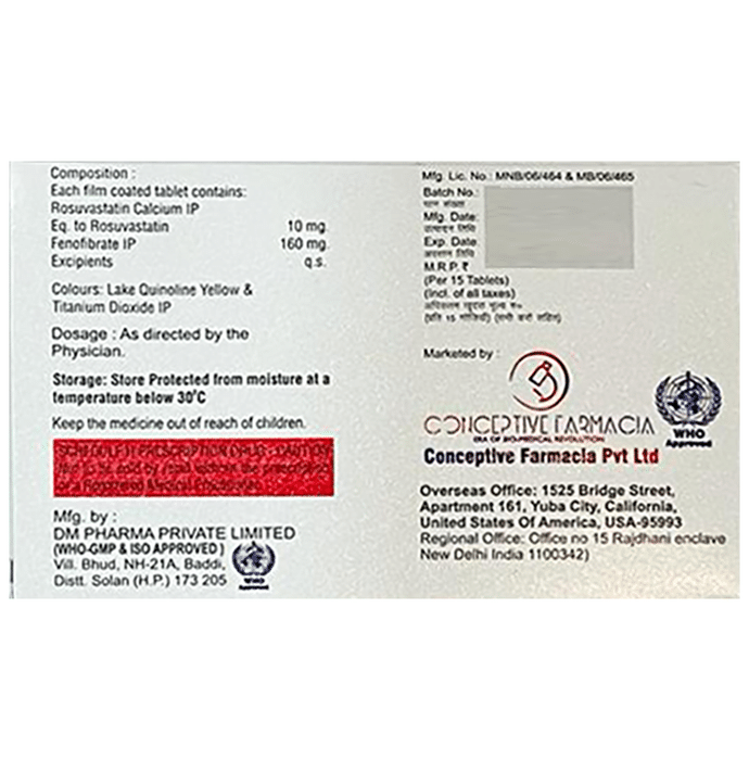 Rzf 10 Tablet    Fenofibrate 160mg + Rosuvastatin 10mg