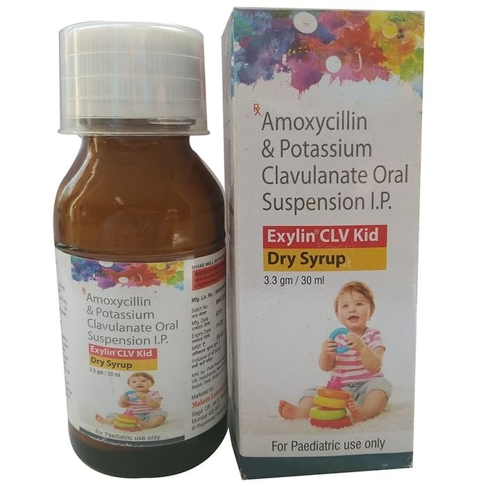 Exylin CLV Kid Dry Syrup    Amoxycillin 200mg/5ml + Clavulanic Acid 28.5mg/5ml