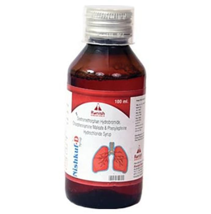 Nishkuf-D Syrup    Phenylephrine 5mg/5ml + Chlorpheniramine Maleate 2mg/5ml + Dextromethorphan Hydro