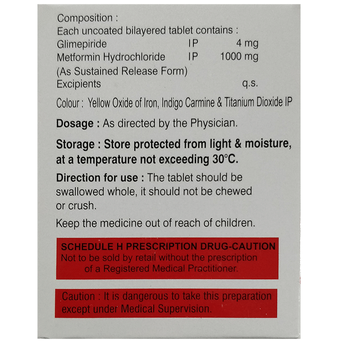 Glimecaid-M 4 Forte Tablet SR    Glimepiride 4mg + Metformin 1000mg