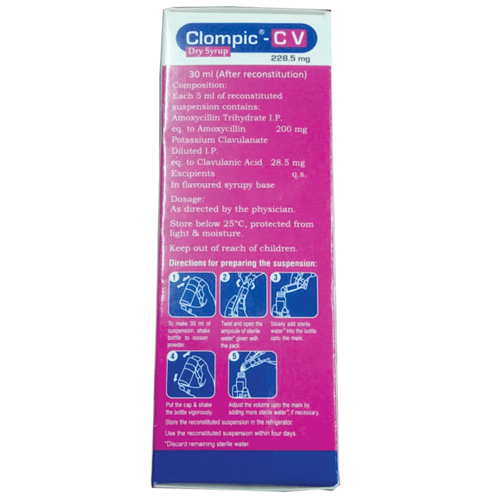 Clompic-CV Dry Syrup    Amoxycillin 200mg + Clavulanic Acid 28.5mg