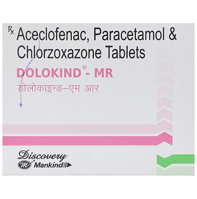 Dolokind-MR Tablet    Aceclofenac 100mg + Paracetamol 325mg + Chlorzoxazone 250mg