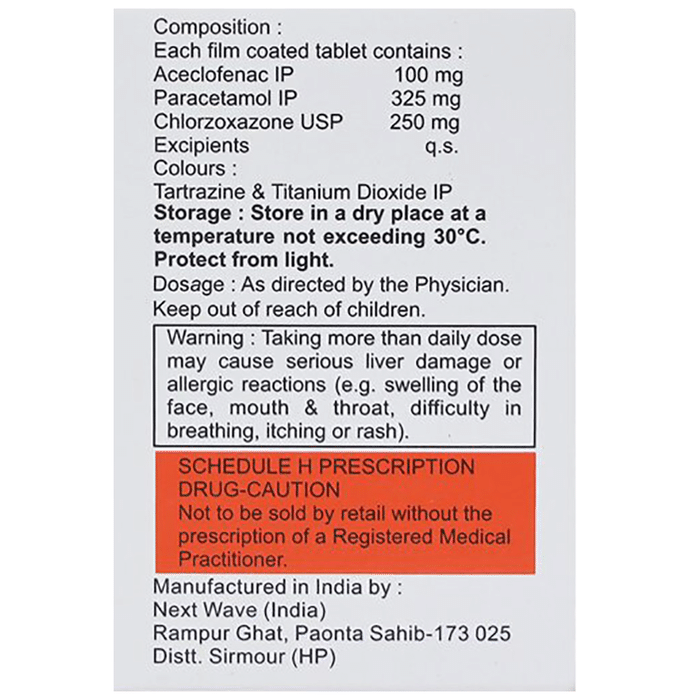 Dolokind-MR Tablet    Aceclofenac 100mg + Paracetamol 325mg + Chlorzoxazone 250mg