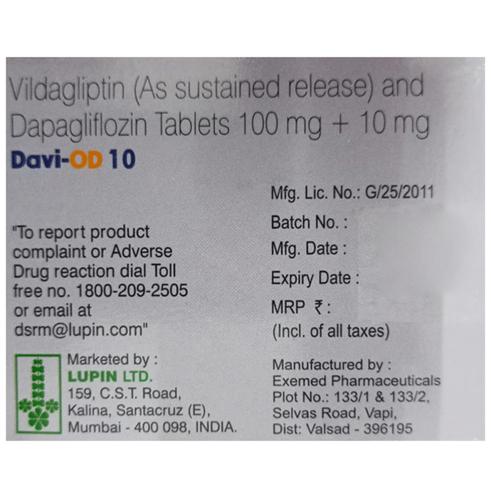 Davi OD 10mg/100mg Tablet SR    Dapagliflozin 10mg + Vildagliptin 100mg