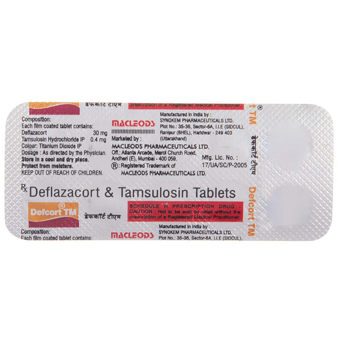 Defcort TM Tablet    Tamsulosin 0.4mg + Deflazacort 30mg